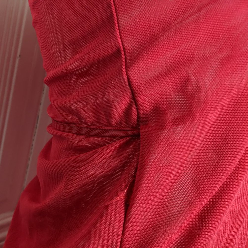 Forplay Red Mesh Ruffle Halter Gown - Picture 8 of 11